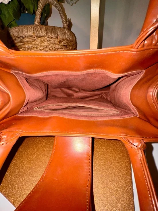 Top-Handle Woven Satchel in Cognac Brown - Picture 4 of 6